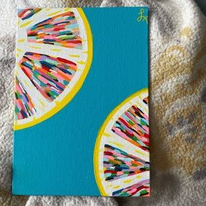 Teal rainbow lemon painting 5x7